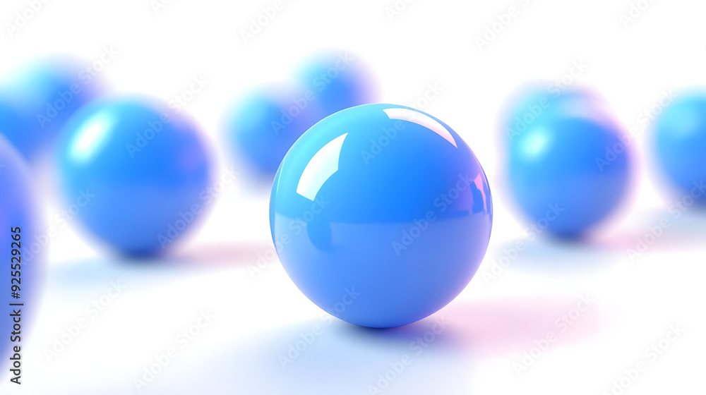 Shiny blue sphere in focus against blurred blue spheres in the background. Shiny blue sphere in focus against blurred blue spheres in the background.