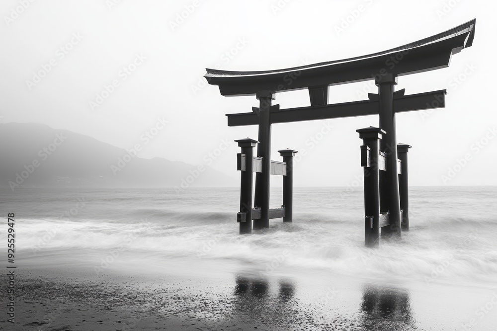 Torii Gate Seaside Shrine Shinto Religion Spiritual Symbol Torii Gate Seaside Shrine Shinto Religion Spiritual Symbol
