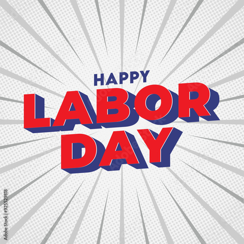happy labor day template design for social media post with red text and striped background