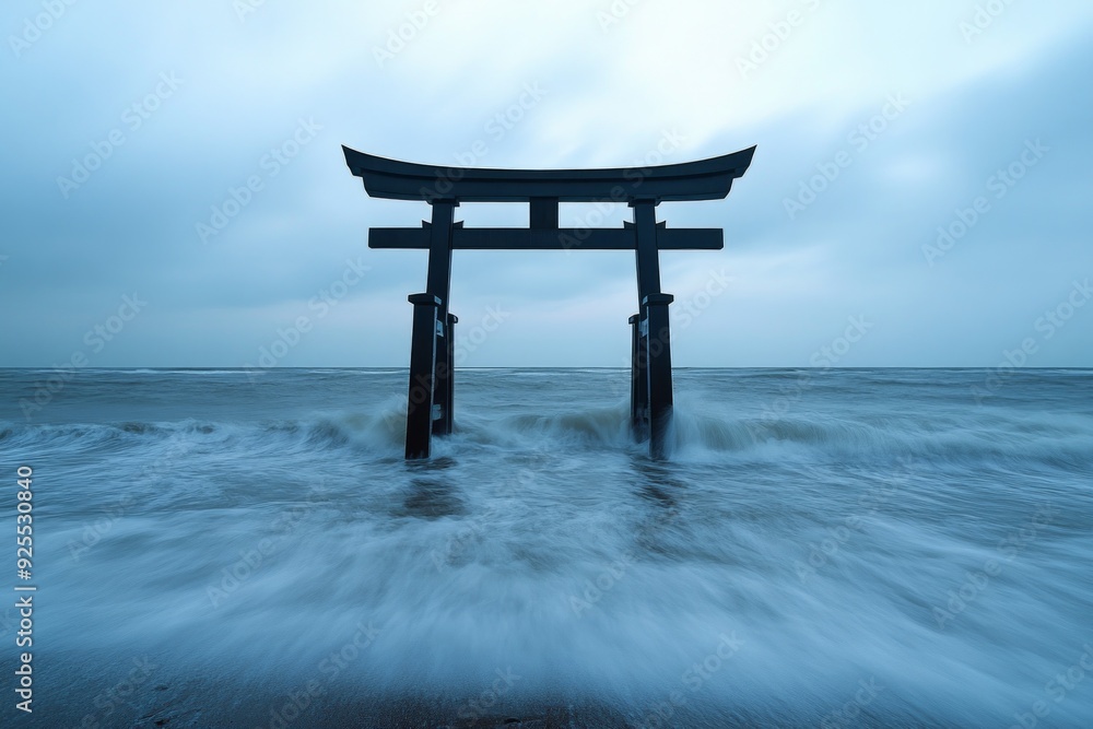 Torii Gate Seaside Shrine Shinto Religion Spiritual Symbol Torii Gate Seaside Shrine Shinto Religion Spiritual Symbol