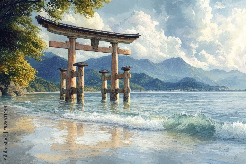 Torii Gate Seaside Shrine Shinto Religion Spiritual Symbol Torii Gate Seaside Shrine Shinto Religion Spiritual Symbol