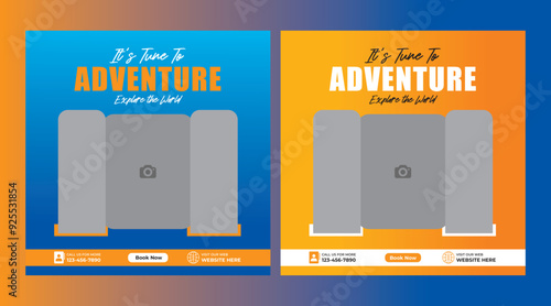 Designing the Best Travel Social Media Posts, Travel post design, Social Media Post for traveling, Blue Travel Post, Template for travel agency