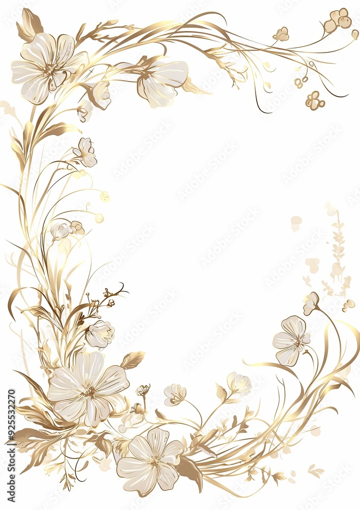 Delicate Line Art Frame Clipart in Light Beige and Gold on a White Background Delicate Line Art Frame Clipart in Light Beige and Gold on a White Background