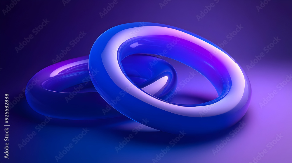 Two Shiny Blue Rings Intertwined on a Purple Background. Two Shiny Blue Rings Intertwined on a Purple Background.