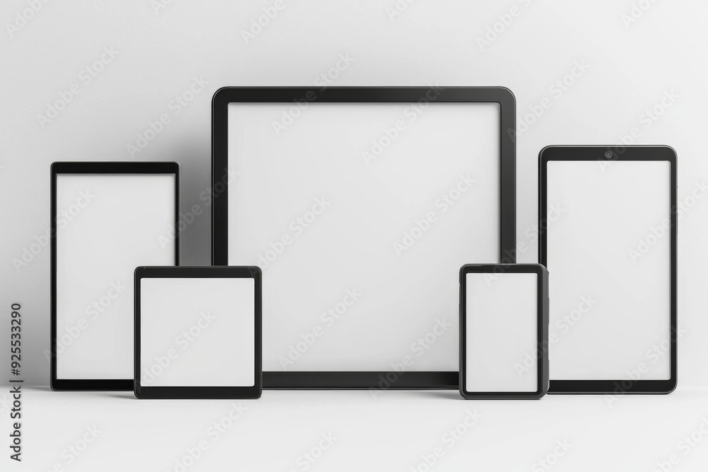 Multiple responsive screen and mobile devices mockup created with Generative AI Multiple responsive screen and mobile devices mockup created with Generative AI