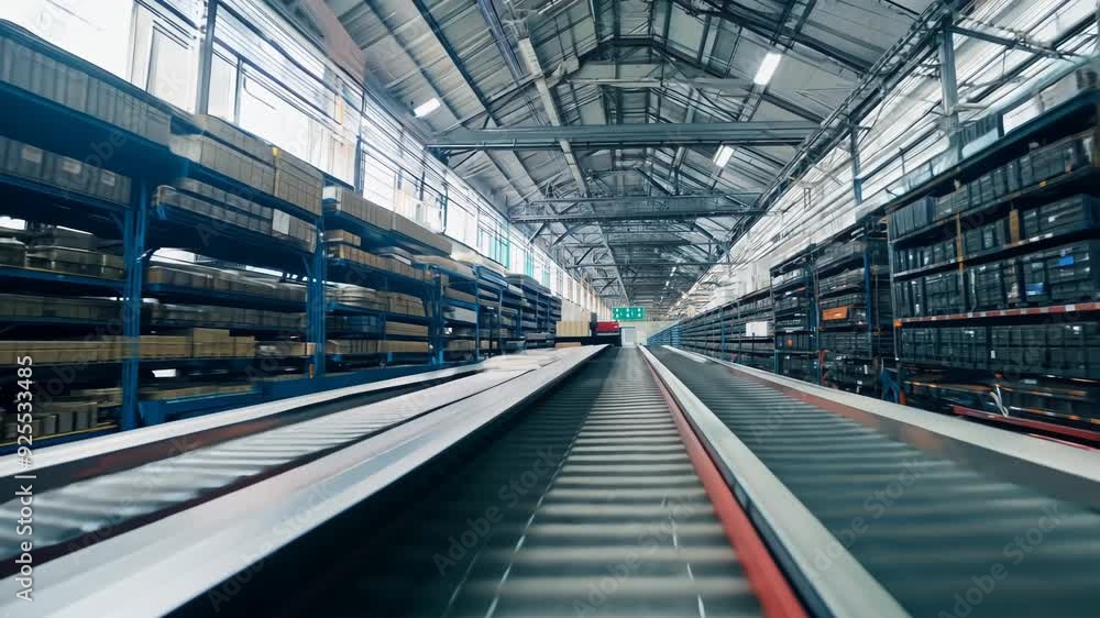 Industrial Conveyor System in an Empty Warehouse Environment Industrial Conveyor System in an Empty Warehouse Environment