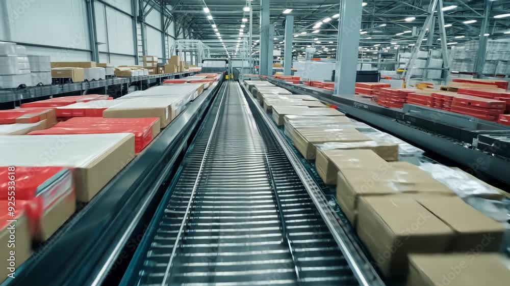 High-Speed Conveyor Belts in an Expansive Warehouse Interior High-Speed Conveyor Belts in an Expansive Warehouse Interior
