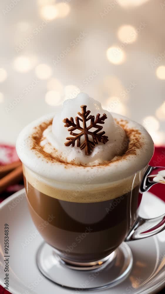 cup of coffee topped with a swirl of whipped cream and a decorative chocolate snowflake cup of coffee topped with a swirl of whipped cream and a decorative chocolate snowflake