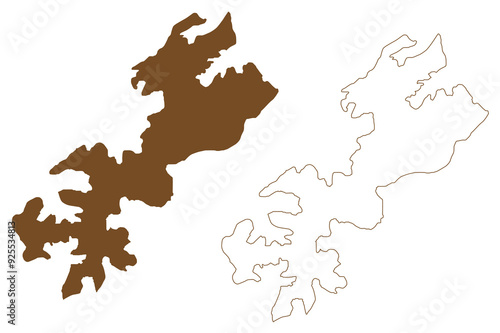 Zemlya Georga island (Russia, Russian Federation, Franz Josef Land archipelago) map vector illustration, scribble sketch Prince George Land map