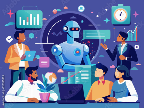 futuristic technology artificial intelligence robotic assistance in business management.
