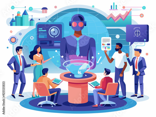 futuristic technology artificial intelligence robotic assistance in business management.
