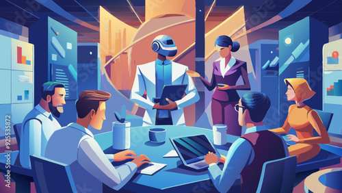 futuristic technology artificial intelligence robotic assistance in business management.