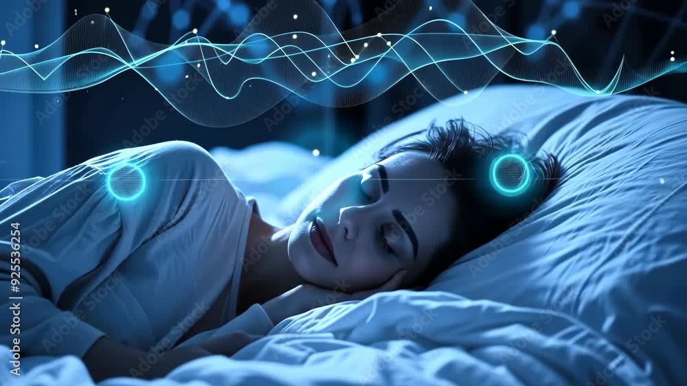 A peaceful evening unfolds as a person enjoys restful sleep, surrounded by gentle melodies that enhance relaxation and tranquility