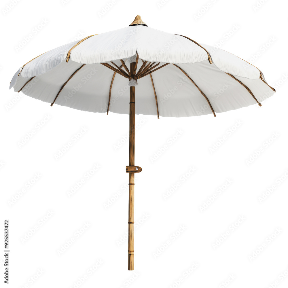 PNG White beach umbrella on sandy shore at sunset PNG White beach umbrella on sandy shore at sunset