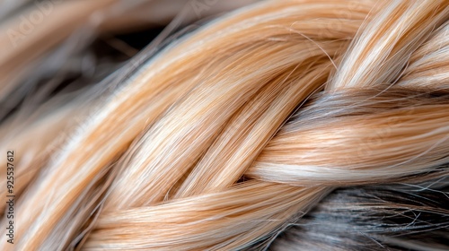 A close-up of an artistic braid featuring light blonde hair interlaced with subtle pink hues, showcasing the meticulousness of the styling and the beauty of its artistic creativity.