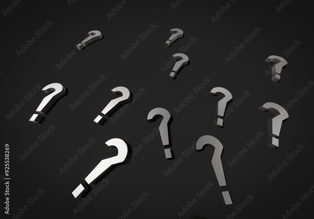 3d Question Marks lying on surface backgrouund 3d Question Marks lying on surface backgrouund
