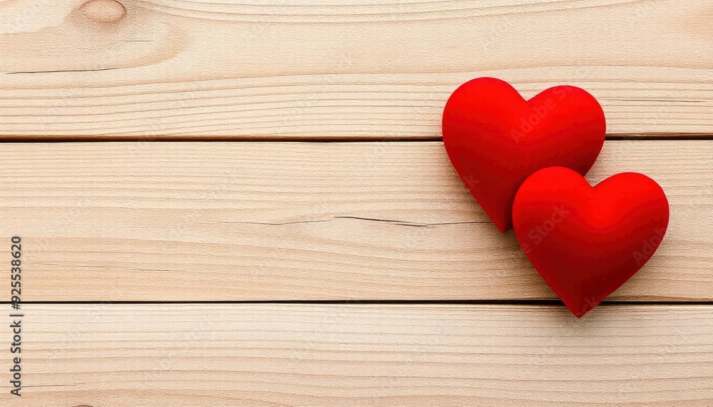 Valentines day background with two red hearts on wooden background, ai Valentines day background with two red hearts on wooden background, ai