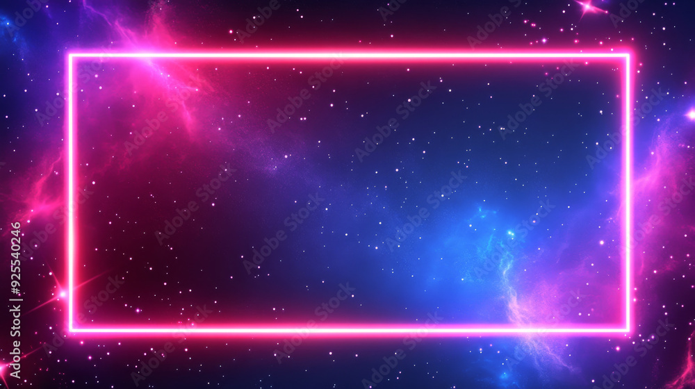 Obraz premium Starry sky in a neon light frame.