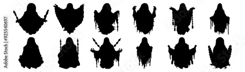 Ghost silhouettes set, pack of vector silhouette design, isolated background