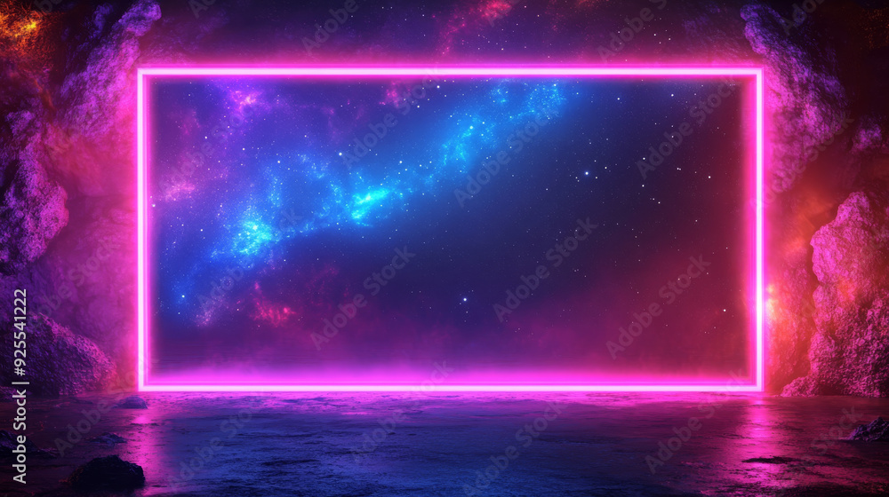 Starry sky in a neon light frame. Starry sky in a neon light frame.