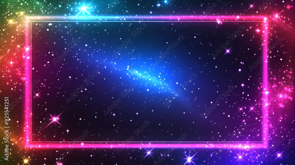 Starry sky in a neon light frame. Starry sky in a neon light frame.