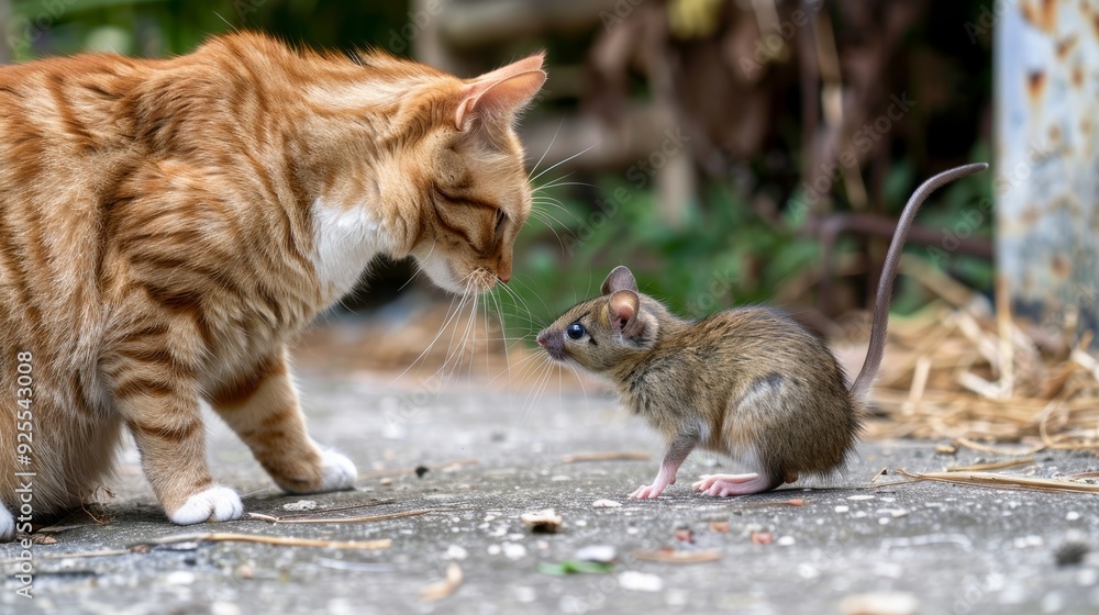 Feline vs mouse a playful encounter captured in time, showcasing