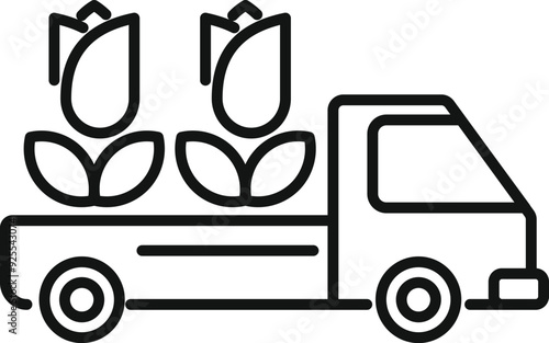 Delivery truck is transporting tulips, showcasing the logistics of the flower industry