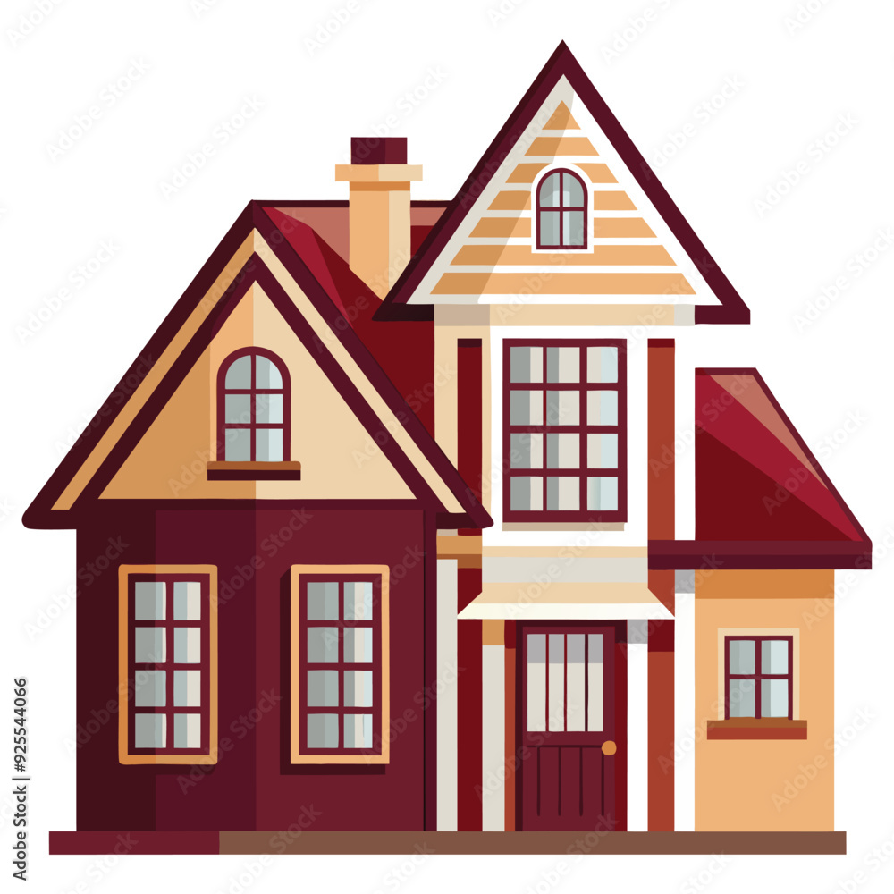 Two parts house icon front view in color maroon an Two parts house icon front view in color maroon an