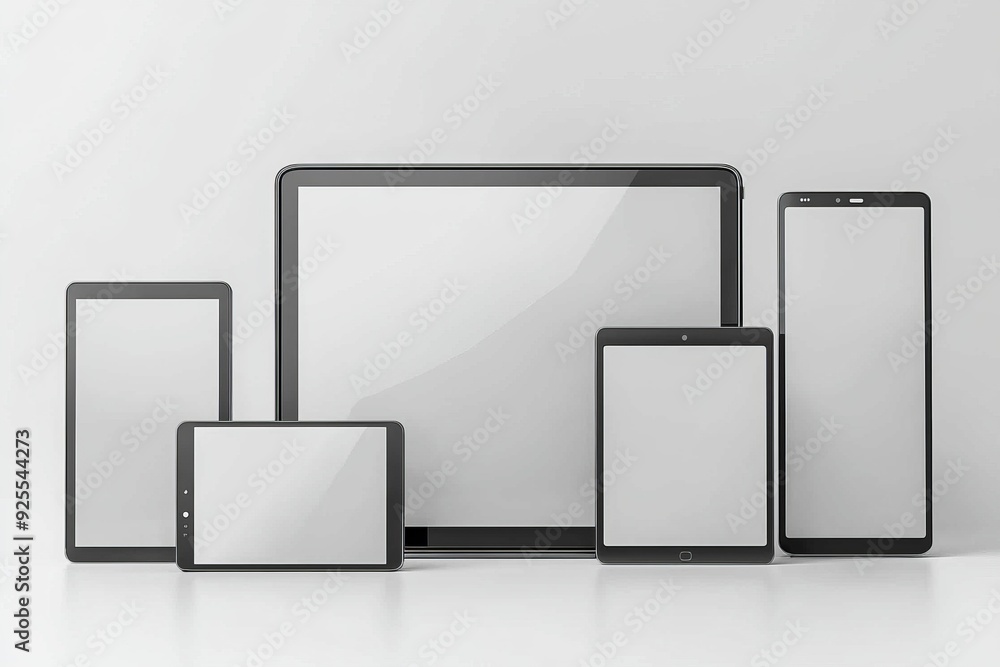Multiple responsive screen and mobile devices mockup created with Generative AI Multiple responsive screen and mobile devices mockup created with Generative AI