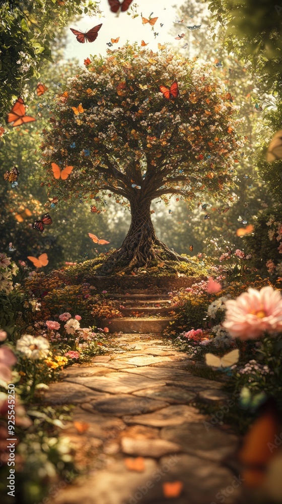 Naklejka premium Tree of Life Garden Sanctuary Various Judaism, Christianity, Kabbalah Religion Spiritual Symbol