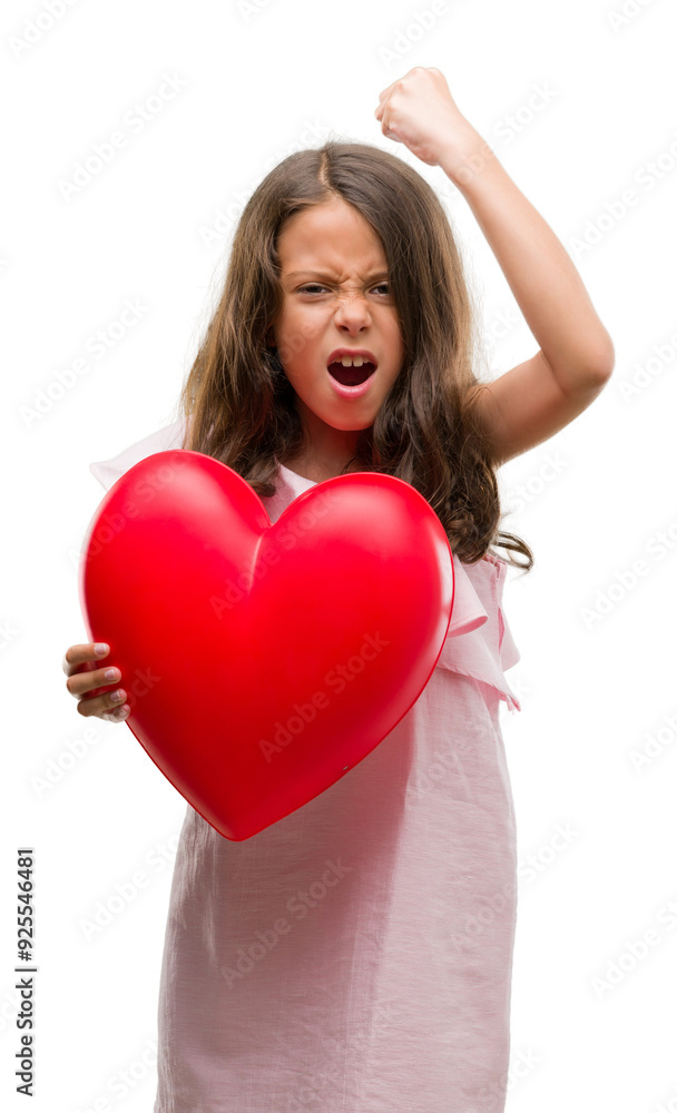 Brunette hispanic girl holding red heart annoyed and frustrated shouting with anger, crazy and yelling with raised hand, anger concept Brunette hispanic girl holding red heart annoyed and frustrated shouting with anger, crazy and yelling with raised hand, anger concept