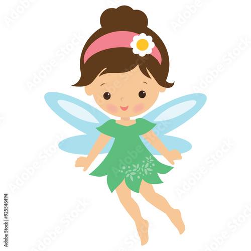 Cute little garden  fairy with a magic wand
vector cartoon illustration