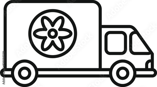 Simple line icon of a delivery truck carrying flowers, perfect for representing a floral business