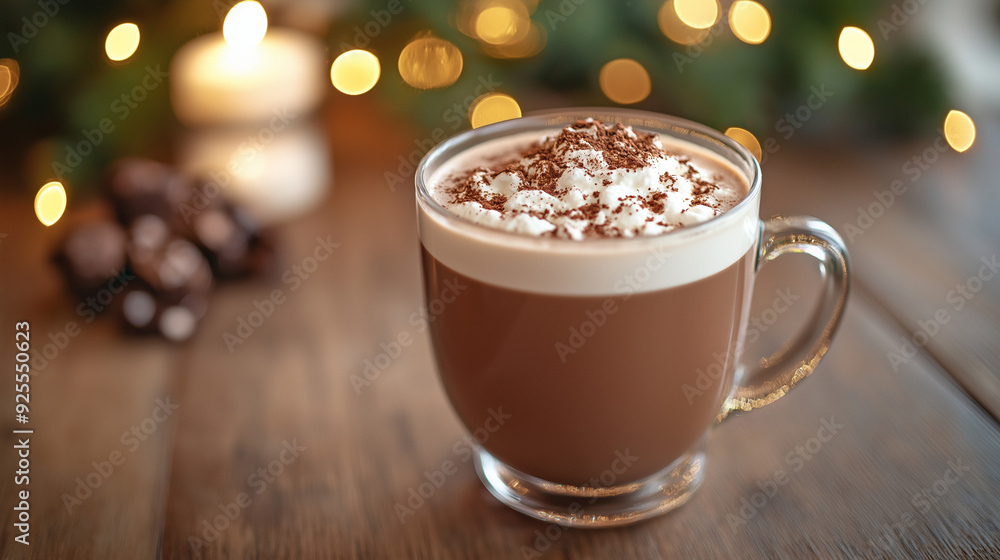 glass of hot cocoa on the table at cafe 