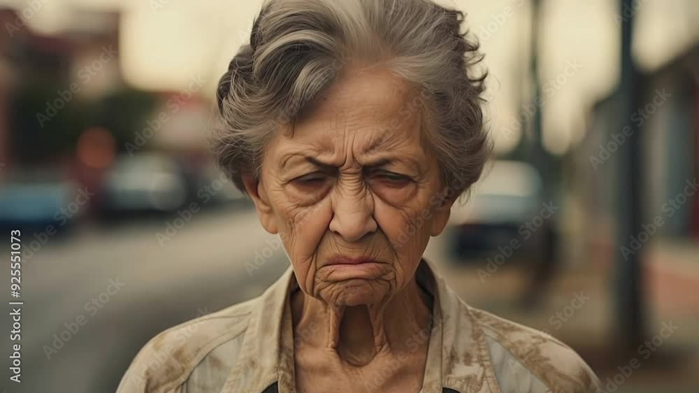 Woman serious sad face on a street Woman serious sad face on a street