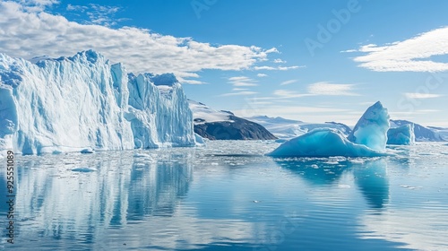 Wallpaper Mural Icebergs melting along the coast of Greenland on a picturesque summer day, with ice melting and water flowing into the sea. Torontodigital.ca