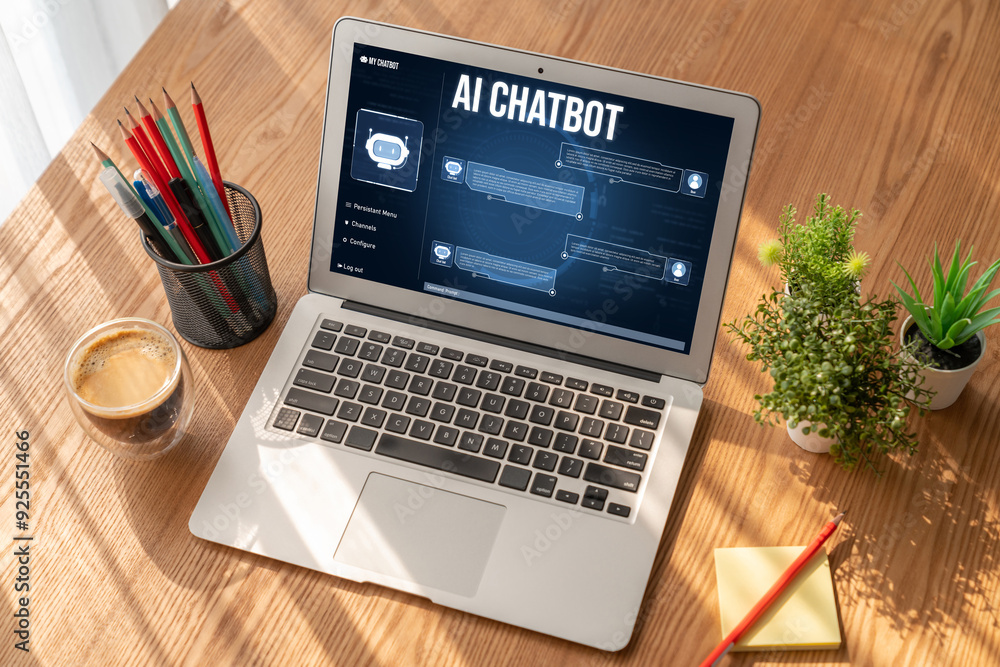 Fototapeta premium Generative AI virtual assistant tools for prompt engineer and user for ease of engage artificial intelligence AI technology help people to work with generative AI functions by prompting the AI snugly