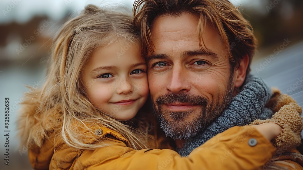 Father with girl on roof with solar panels, hugging. Rooftop solar or photovoltaic system. Sustainable future for next generation. Father with girl on roof with solar panels, hugging. Rooftop solar or photovoltaic system. Sustainable future for next generation.