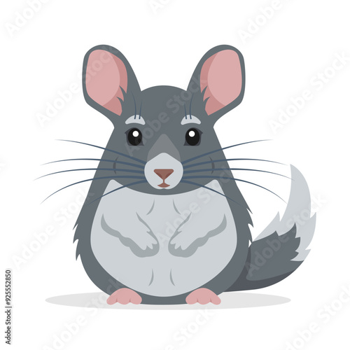 Cute grey Chinchilla icon. Fluffy pet chinchilla. Rodent animal. Vector illustration isolated on white background.