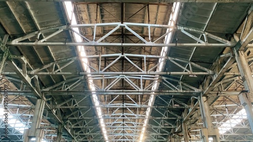 The roof of an abandoned and demolished industrial building inside