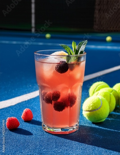 refreshing drink with lime on a padel court