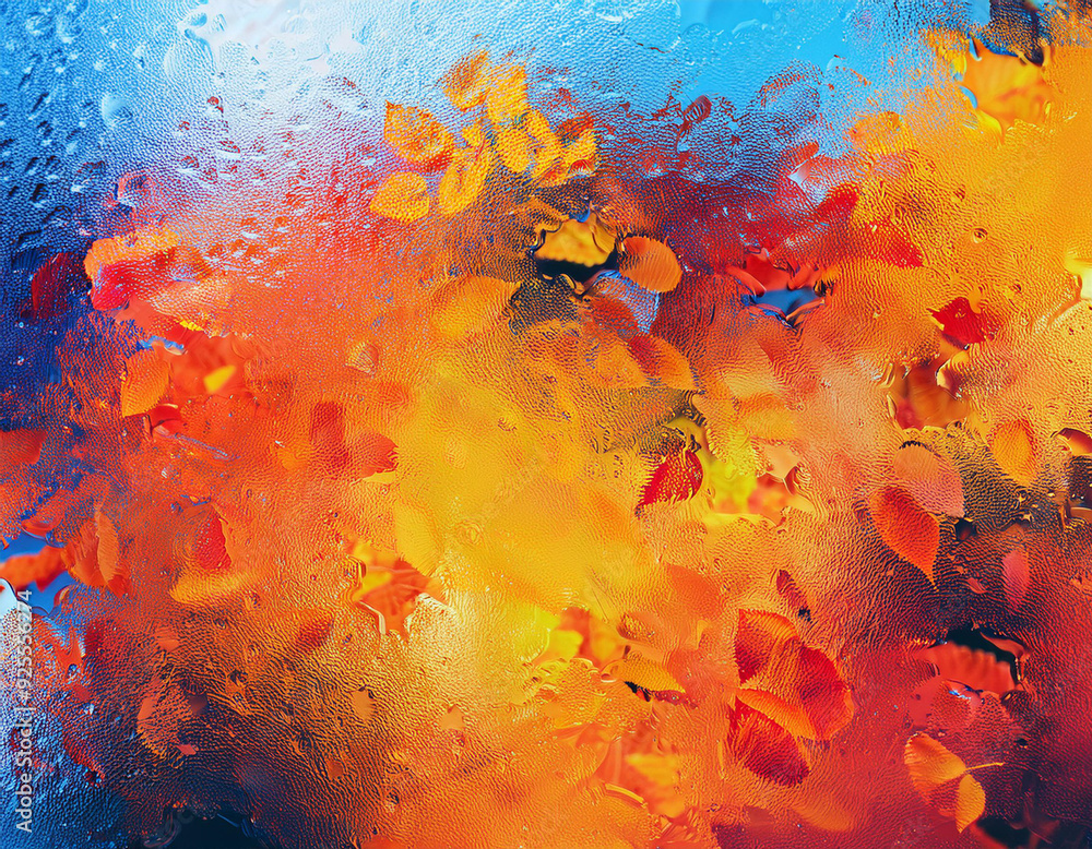 Blurred Autumn Colors Frosted Window View of Distant Foliage in Soft Focus Blurred Autumn Colors Frosted Window View of Distant Foliage in Soft Focus