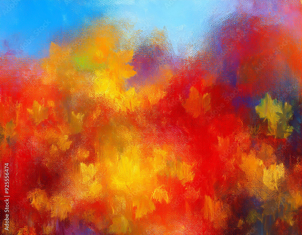 Fototapeta premium Blurred Autumn Colors Frosted Window View of Distant Foliage in Soft Focus