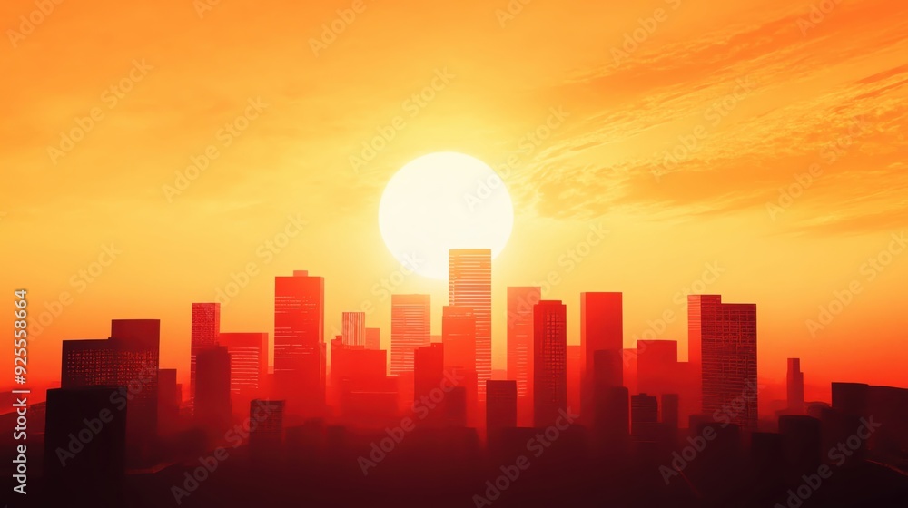Obraz premium Sweltering urban landscape, intense heatwaves, 3D illustration