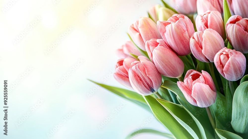 Soft pink tulips bloom gracefully, their delicate petals catching the light, creating a serene atmosphere perfect for spring gatherings Soft pink tulips bloom gracefully, their delicate petals catching the light, creating a serene atmosphere perfect for spring gatherings