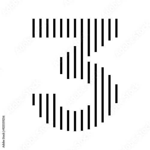 Number 3 Logo with Vertical Striped Line Pattern