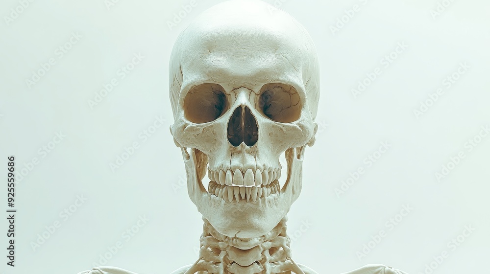 A skeleton with a moving jaw, wearing a detailed Halloween mask, hyperrealistic 3D rendering, cinematic lighting, isolated on white background A skeleton with a moving jaw, wearing a detailed Halloween mask, hyperrealistic 3D rendering, cinematic lighting, isolated on white background
