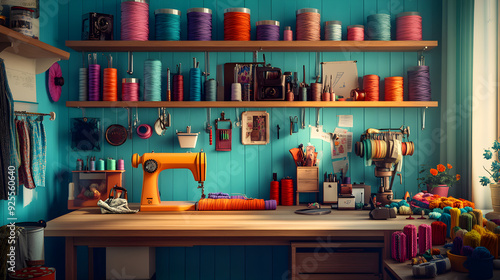 Wallpaper Mural Naturally Chic Knitting Station with Colorful Thread Organization Torontodigital.ca