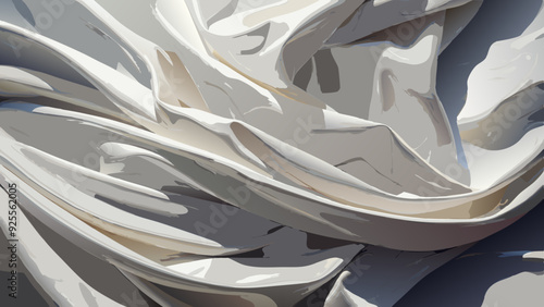 White rippled satin silk fabric. background texture.