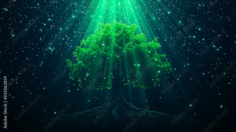 A majestic tree illuminated by ethereal light, symbolizing growth, nature, and the beauty of the environment. A majestic tree illuminated by ethereal light, symbolizing growth, nature, and the beauty of the environment.
